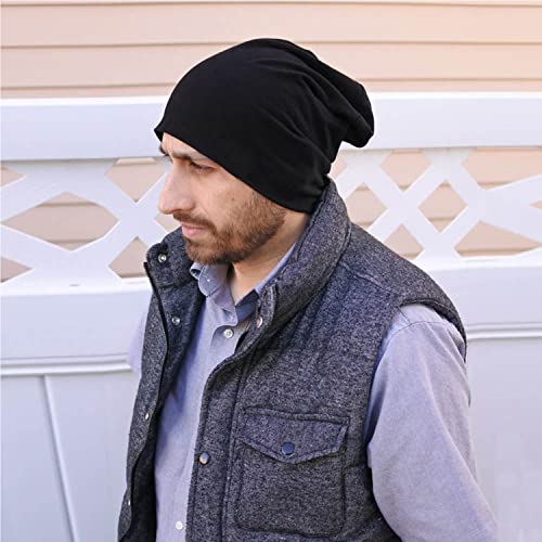 DOOVID Slouchy Beanie for Women Men Baggy Beanie Hats Casual Stretch Knit Hip-Hop Skull Caps - color: Black