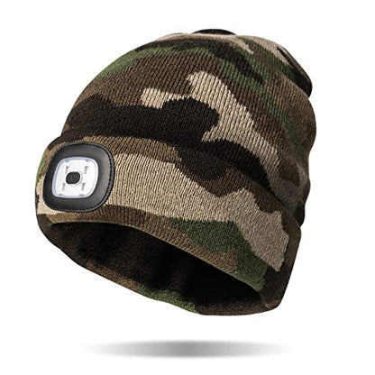 Classic Rechargeable LED Warm Knit Beanie Head Light Hat Headlamp for Outdoor Activities - color: Woodland