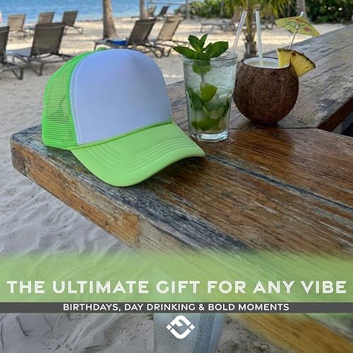 Funky Junque Blank Mesh Foam Lightweight Snapback Trucker Hat - color: White/Neon Green