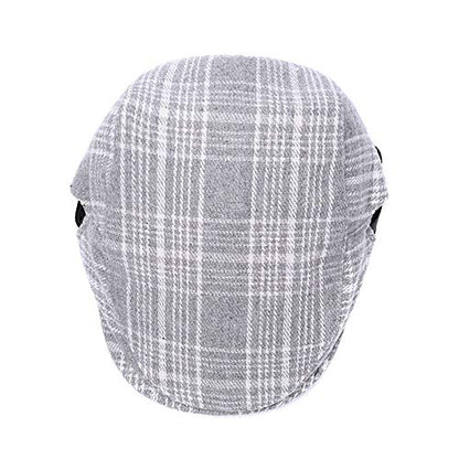 Quanhaigou Unisex Denim Newsboy Hats Flat Ivy Gatsby Cabbie Driving Berets Hat Cotton Dad Cap for Men Women - color: Gray Stripe
