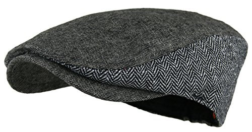 Wonderful Fashion Men's Herringbone Wool Tweed Newsboy IVY Cabbie Driving Hat - color: Twotone-lt.grey