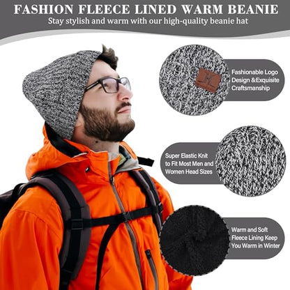 FZ FANTASTIC ZONE Mens Winter Beanie Hat and Scarf Touchscreen Gloves Sets - color: Gray