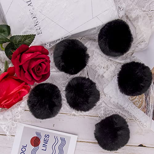 BQTQ 26 Pcs Faux Fur Pom Poms DIY Hat Pompoms with Elastic Loop (Black) - color: Black