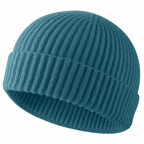 ROYBENS Swag Wool Knit Cuff Short Fisherman Beanie for Men Women Winter Hat - color: 1pcs-azure Blue