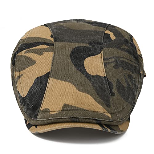 VOBOOM Men Cotton Newsboy Beret Hat Duckbill Buckle Cabbie Cap - color: Brown Camouflage