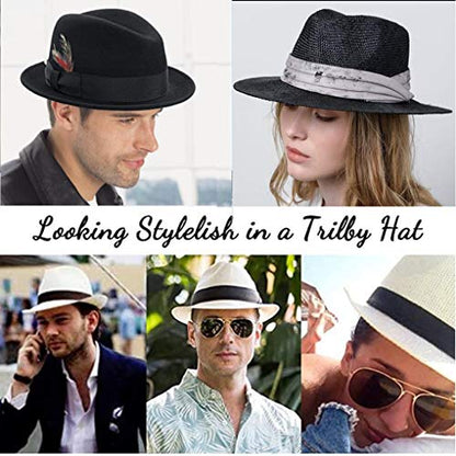 SILVERFEVER Fedora Hats Mens Women Sun Beach Derby Panama Summer Hats Gangster Cuban Jazz - color: White Printed Pattern