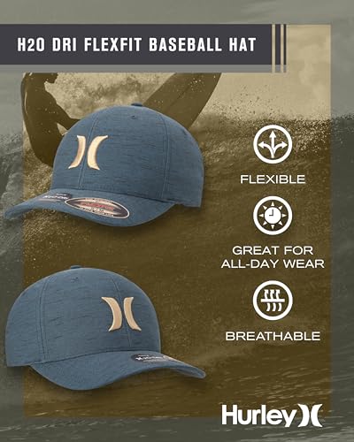 Hurley Mens Baseball Cap Curved Brim Moisture Wicking Flexfit Fitted Hats - color: Spruce Fog, size: Small-Medium