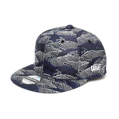 Japanese Kimono Baseball Cap for Men, Snapback Flat Brim Hat - color: Blue Wave, size: Medium-Large