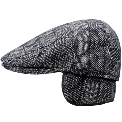 Men's Newsboy Cap with Earflaps Flat Ivy Caps Gatsby Golf Cabbie Hats - color: Blue Square