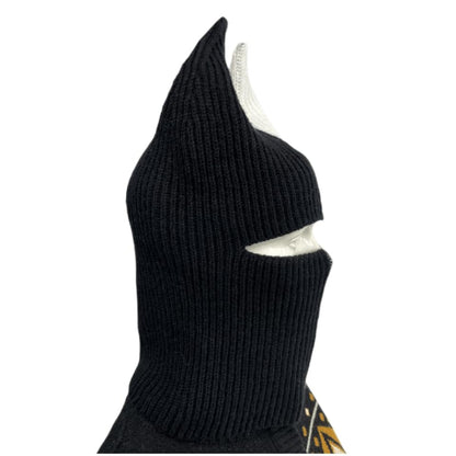 LOLAT Funny Horn Balaclava Ski Mask with Ears Full Face Hat Winter Warm Beanies Halloween Costume Men/Women - color: Black-white