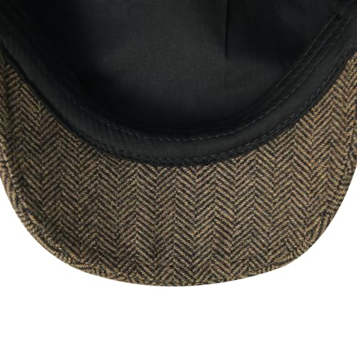 FEINION Men Wool Blend Flat Cap Tweed Newsboy Ivy Hat - color: Herringbone Khaki