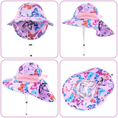 Toddler Baby Sun Hat Kids Summer Beach Essentials Adjustable Beach Hats with Bucket Wide Brim for Boys Girls Age 0-14 Years - color: 1 Pack - Butterfly, size: 6-24 Months