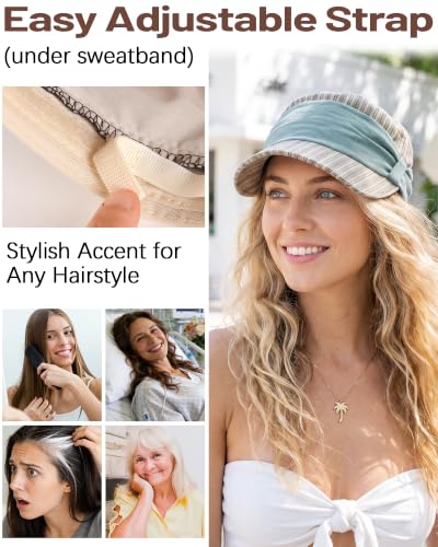 Women Linen Blend Newsboy Hat Lightweight Breathable Flat Top Summer Cap - color: Light Blue