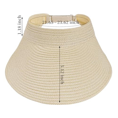 Straw Sun Visors Womens, Ponytail Beach Straw Visor, Packable Summer Sun Hats for Women Travel - color: Beige