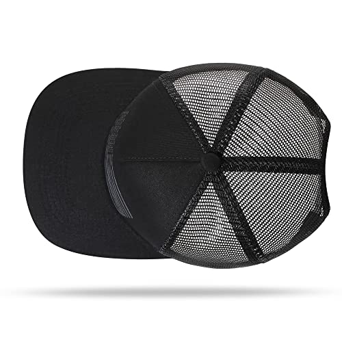 UALON Baseball Cap, Snapback Trucker Hat for Men & Women with American Flag and Adjustable, Breathable Mesh, Flat Bill Hats - color: Black/Black