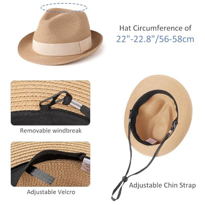 DRESHOW Women Straw Panama Hat Travel Fedora Beach Sun Hat Summer Wide Brim Straw Roll up Hat UPF 50+ - color: 1 Pc Roll Up Hat: Khaki + 2 Replaceable Bands（khaki, Beige)