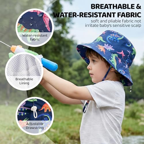 Toddler Bucket Hats UPF 50+ Baby Sun Hat Adjustable Kids Sun Protection Summer Hat Wide Brim Beach Hat for Boys Girls 0-6Y - color: Grey+dinosaur, size: 6-24 Months