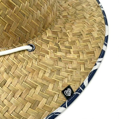 Women's Wide Brim Straw Sun Hat for Beach, Lifeguard Style, Hand-Woven Rush & Mat, Adjustable Chin Drawstring - color: The Ashley