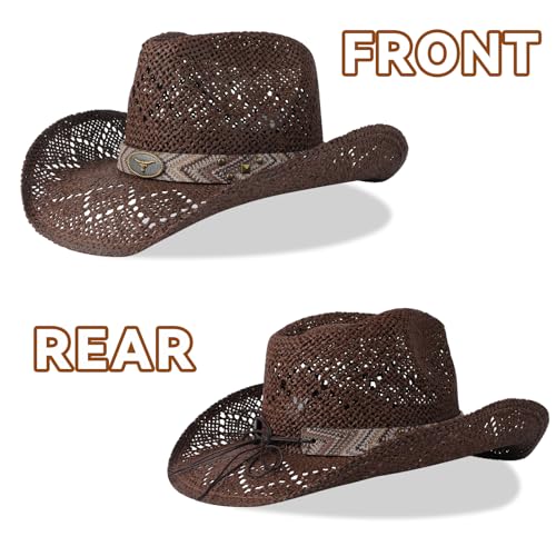WQWOVRVO Cowboy Hat,Cowgirl Hat,Cowboy Hats for Women/Mens/Straw Wide with Shapeable Brim Western Cowboy Hat for Womens - color: Brownish Color