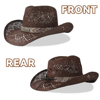 WQWOVRVO Cowboy Hat,Cowgirl Hat,Cowboy Hats for Women/Mens/Straw Wide with Shapeable Brim Western Cowboy Hat for Womens - color: Brownish Color