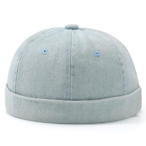 Brimless Hat for Men Women Docker Cap Vintage Sailor Beanie Cap - color: Light Blue