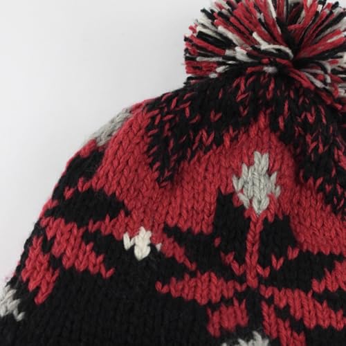 Women Cute Beanie Hat with Pom Warm Ski Snow Ear Flaps Snowflake Fair Isle Pattern Crochet Hats with Fleece Lined - color: Black