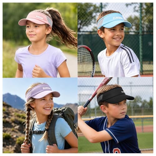 Sukeen Kids Sun Visor Hat for Girls Boys UPF50+ Lightweight Cooling Stretchable Packable Sun Hat - color: Black