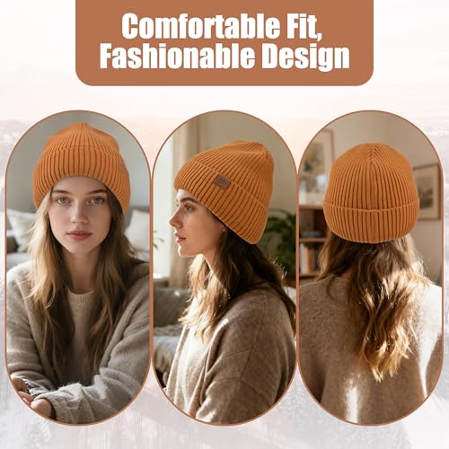 Unisex XXL Winter Hat, Fleece Lined Beanie Skull Cap Thermal Beanies Warm Ski Hat for Cold Weather - color: Rust