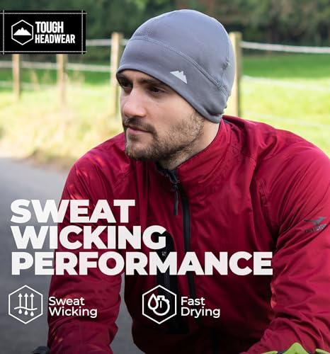 Tough Headwear Thermal Skull Cap - Moisture-Wicking Running Beanie - Wind-Blocking Cycling Cap - 4-Way Stretch Beanie for Men - color: Dark Gray