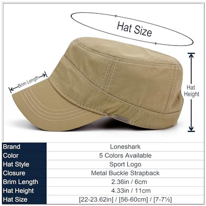 Loneshark Water Resistant Military Hat Quick Dry Cadet Cap Army Flat Top - color: Sport-logo-khaki