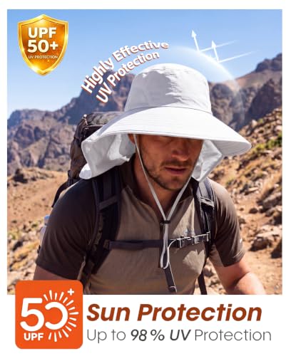 Home Prefer Outdoor UPF50+ Sun Hat Wide Brim Mesh Fishing Hat with Neck Flap - color: White