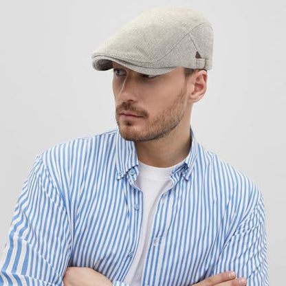 DIYDECAL Mens Flat Cap Newsboy Cap Adjustable Ivy Driving Scally Hat for Men Women - color: Light Grey