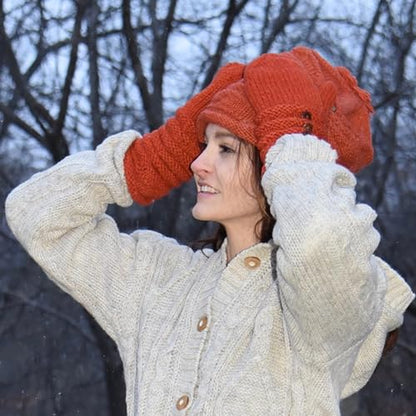 Agan Traders Women's 2026 Winter Mitten Hat Warm Fleece Lined Oversized Thick Chunky Slouchy From Nepal - color: Rust Multi