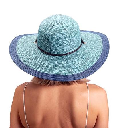 Sloggers Women's Wide Brim Braided Sun Hat with Wind Lanyard - UPF 50+ Maximum Sun Protection - color: Grey Blue