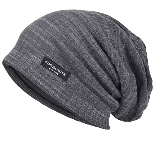 VECRY Men Slouch Hollow Beanie Thin Summer Cap Skullcap - color: Stripe Grey1