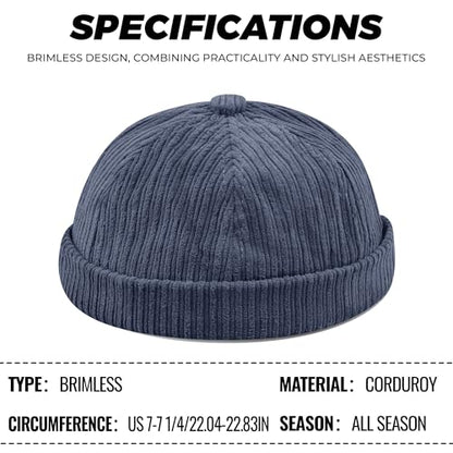 CLAPE Brimless Beanie Hat Corduroy Watch Cap Rolled Cuff Docker Cap Leon Skull Harbour Hat Unisex - color: Gd168-blue