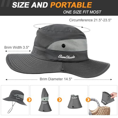 Womens Sun Hat with Ponytail Hole, UV Protection Foldable Beach Fishing Hat - color: Grey