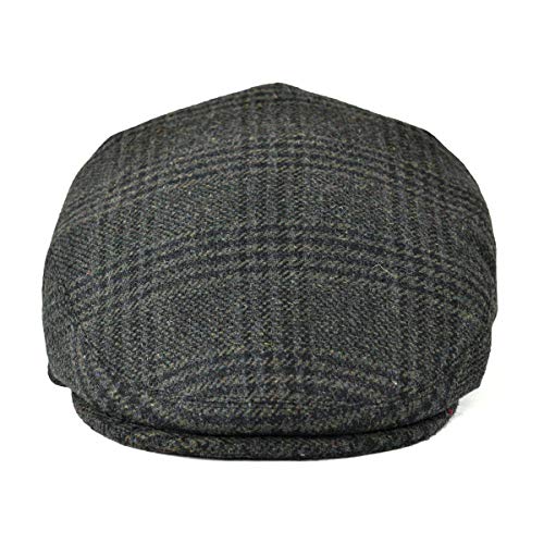 FEINION Men's Wool Tweed Newsboy Ivy Cap Gatsby Golf Flat Hat - color: Plaid Green, size: 7 1/4