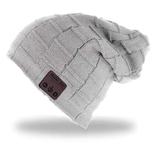 Wireless Hat Music Beanie Headphones for Men Women Winter Warm Beanie Cap Wireless Music Headphone Sports Headset with Mic Handsfree Boys Girls Indoor Outdoor Earphone Earpieces - color: Light Grey