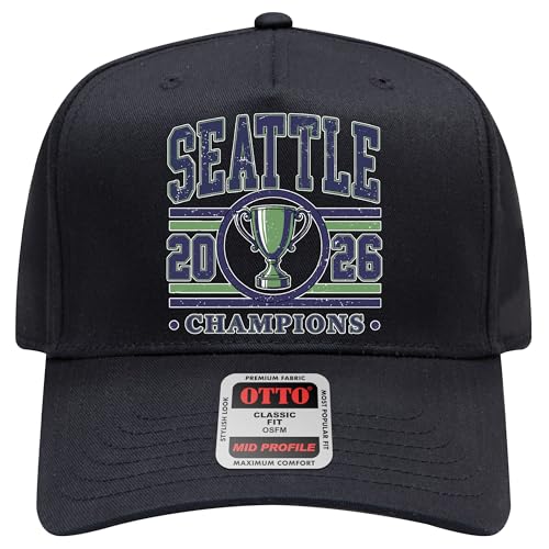 Seattle 2026 Champions Hat | Premium Adjustable Snapback Baseball Trucker Hats for Men & Women - color: Black Circle