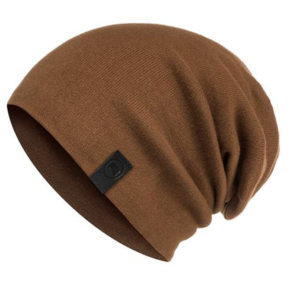 Warm Slouchy Beanie Hat - Deliciously Soft Daily Beanie in Fine Knit - color: Brown - 1