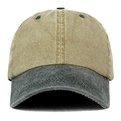 Trendy Apparel Shop Low Profile Unstructured Pigment Dyed Two Tone Baseball Cap - color: Khaki Black