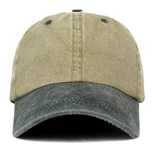 Trendy Apparel Shop Low Profile Unstructured Pigment Dyed Two Tone Baseball Cap - color: Khaki Black