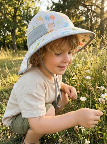 icolor Kids Sun Hat UPF50+ Sun Protection Bucket Hat Toddler Summer Beach Play Hats with Neck Flap for Girl Boy Ages 3~10 - color: Dino Park