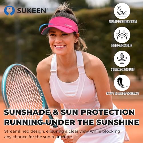 Sukeen 2 Pack Sports Sun Visor Men Women Lightweight Packable Cooling Stretchy Visor Hat for Running, Tennis, Golf - color: Blue/Rose Red