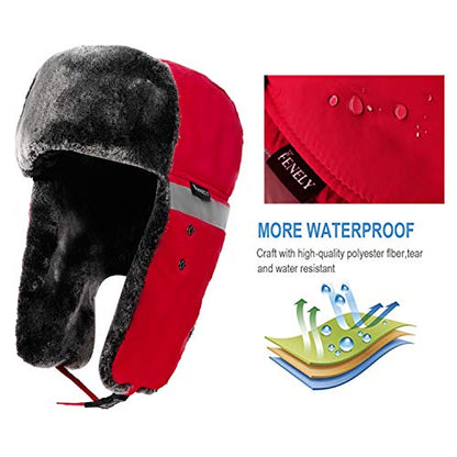 Winter Trapper Hats Ushanka Russian- Men Women Trooper Ear Flaps Hunting Face Masks Ski Snow Cold Weather - color: Red