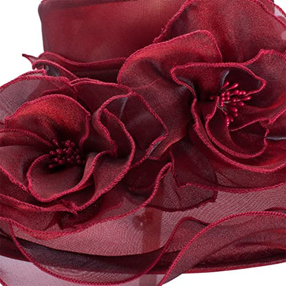 Lawliet Womens Dressy Wide Brim Church Wedding Occasion Sun Hat A613 - color: Wine
