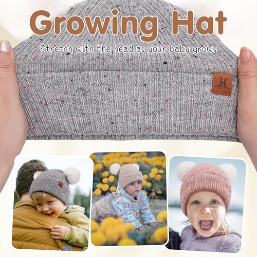 FZ FANTASTIC ZONE Toddler Kids Winter Hat Beanie Pompom Warm Fleece Baby Hats 0-6 12 Months 1 2 3 4 Year Old Girls Boys Gifts - color: Grey