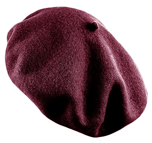 Women's French Beret Hat Solid Color Plain Wool Classic Traditional Artist Cap - color: Burgundy
