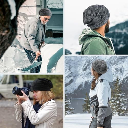 PFFY Beanie Hats for Men Women Winter Thick Warm Lined Beanies Skull Cap - color: （pure） Black